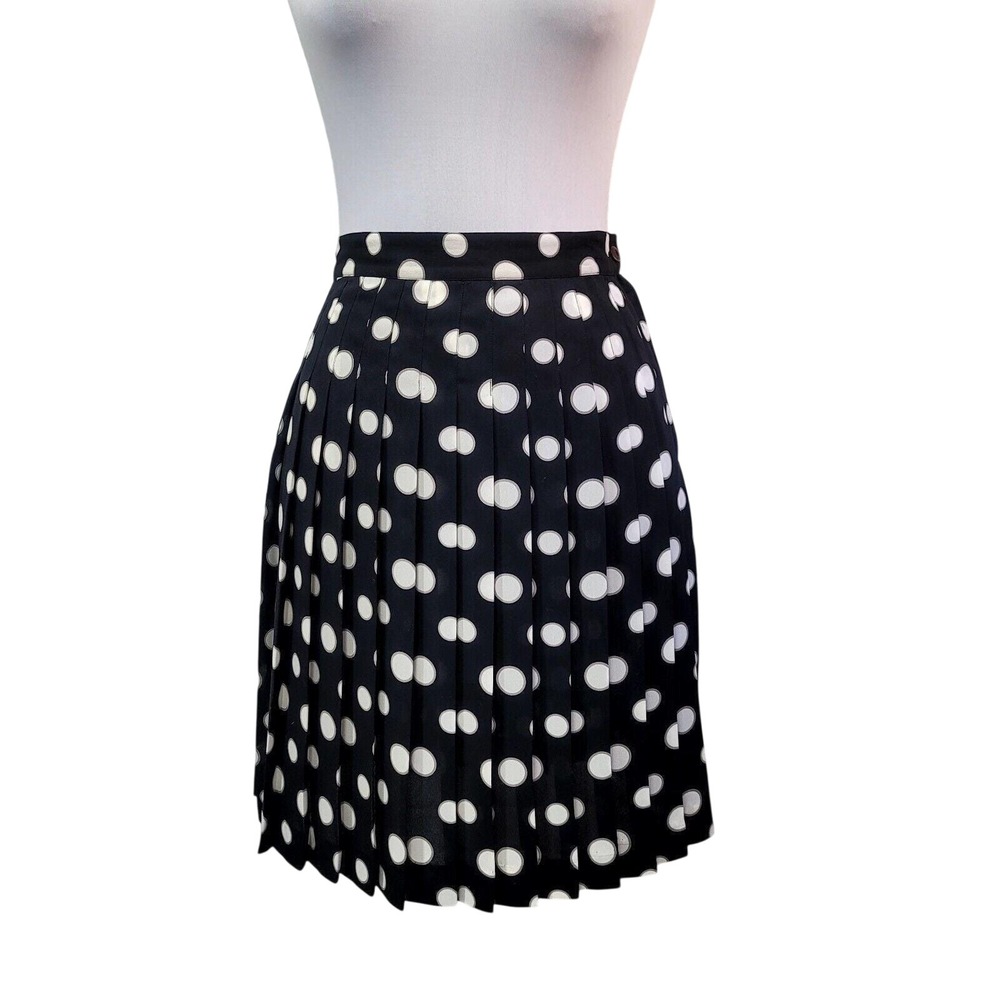 Vintage Jacqueline Ferrar Womens‎ M Black White Polka Dot Pleated ALine Skirt